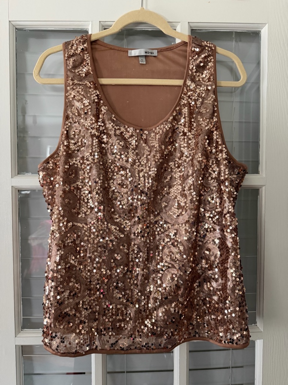 WD.NY Women’s XL Blush‎ Bronze Sequin Racerback Tank Blouse | SKU 0010